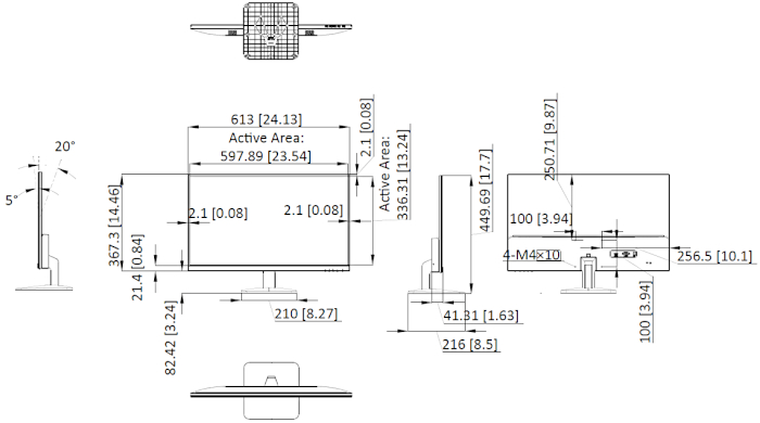 DS-D5027F2-1P2 - Wymiary monitora Hikvision.