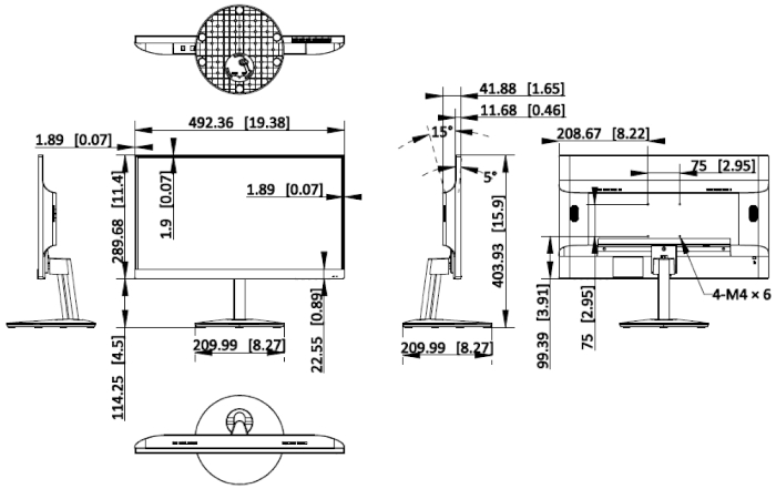 DS-D5222F2-1V1S - Wymiary monitora Hikvision.