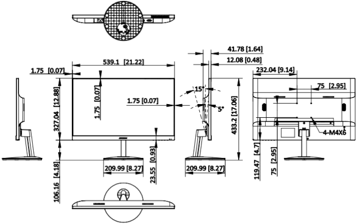 DS-D5222F2-1V1S - Wymiary monitora Hikvision.